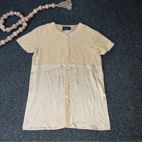 Cream High-Waist Trouser Shirt-Sleeve Tunic 100% Silk Vintage Coord Matching Set